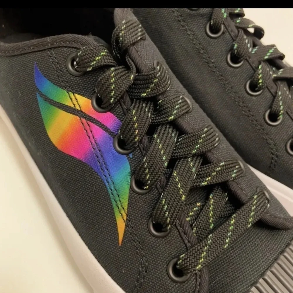 NEW Keds Black Crew Kick Holo Rainbow Wave Lace Up Platform Sneakers